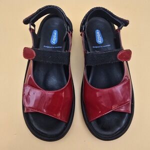 Wolky Red Patent Leather Platform Walking Sandals 3204 Jewel Wine/Red EU 38